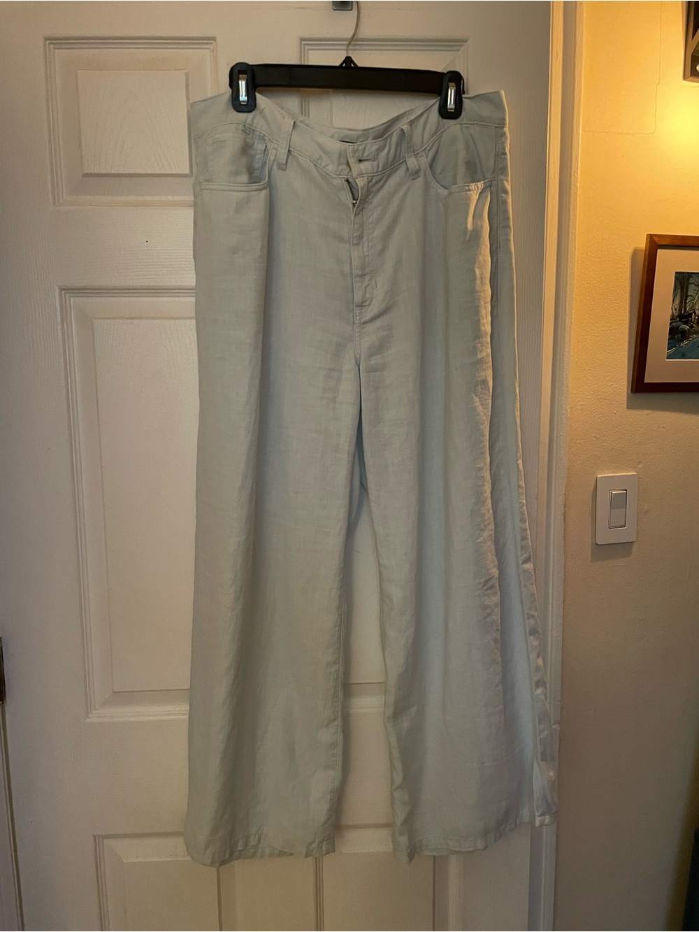 J. Crew Wide Leg Pant Linen Blend Light Blue Trouser sz 31 fit XL 12